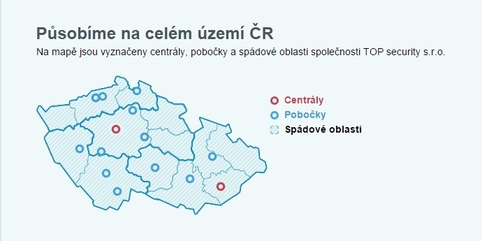 TOP security s.r.o. - mapa poboček